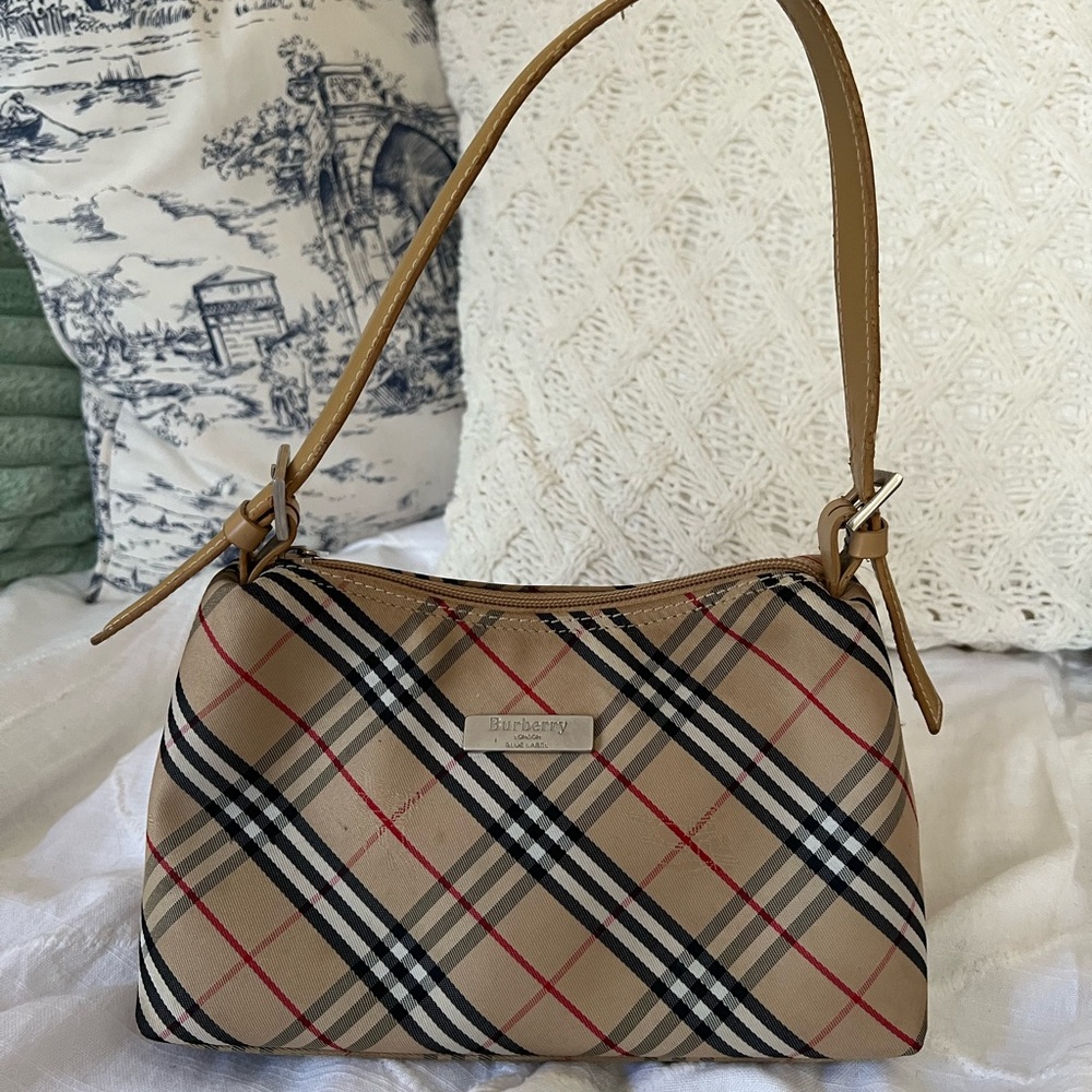 Burberry Beige and Black Plaid Shoulder Bag